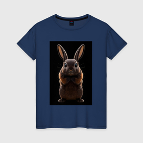 Женская футболка хлопок с принтом Милый черный кролик в Екатеринбурге, 100% хлопок | прямой крой, круглый вырез горловины, длина до линии бедер, слегка спущенное плечо | 