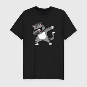 Мужская футболка хлопок Slim с принтом Dab cat в Санкт-Петербурге, 92% хлопок, 8% лайкра | приталенный силуэт, круглый вырез ворота, длина до линии бедра, короткий рукав | Тематика изображения на принте: 