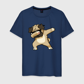 Мужская футболка хлопок с принтом Dab pug в Белгороде, 100% хлопок | прямой крой, круглый вырез горловины, длина до линии бедер, слегка спущенное плечо. | Тематика изображения на принте: 