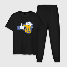 Мужская пижама хлопок с принтом Like beer в Белгороде, 100% хлопок | брюки и футболка прямого кроя, без карманов, на брюках мягкая резинка на поясе и по низу штанин
 | Тематика изображения на принте: 