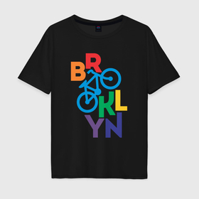 Мужская футболка хлопок Oversize с принтом Brooklyn bike в Тюмени, 100% хлопок | свободный крой, круглый ворот, “спинка” длиннее передней части | 