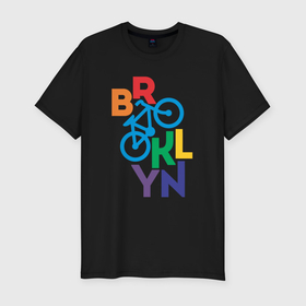 Мужская футболка хлопок Slim с принтом Brooklyn bike в Петрозаводске, 92% хлопок, 8% лайкра | приталенный силуэт, круглый вырез ворота, длина до линии бедра, короткий рукав | 