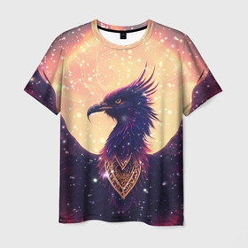 Мужская футболка 3D с принтом Фантастическая птица феникс в Курске, 100% полиэфир | прямой крой, круглый вырез горловины, длина до линии бедер | 