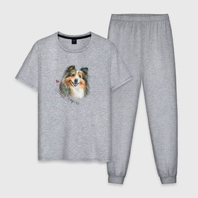Мужская пижама хлопок с принтом Шелти портрет , 100% хлопок | брюки и футболка прямого кроя, без карманов, на брюках мягкая резинка на поясе и по низу штанин
 | 