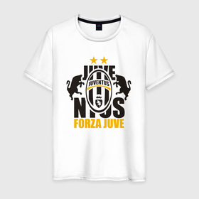 Мужская футболка хлопок с принтом Juventus forza , 100% хлопок | прямой крой, круглый вырез горловины, длина до линии бедер, слегка спущенное плечо. | 