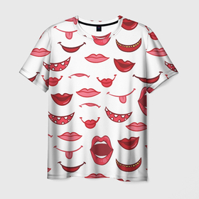 Мужская футболка 3D с принтом Сладкие губы в Екатеринбурге, 100% полиэфир | прямой крой, круглый вырез горловины, длина до линии бедер | 