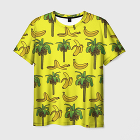 Мужская футболка 3D с принтом Пальмы и бананы в Курске, 100% полиэфир | прямой крой, круглый вырез горловины, длина до линии бедер | 