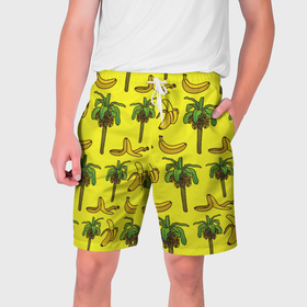 Мужские шорты 3D с принтом Пальмы и бананы ,  полиэстер 100% | прямой крой, два кармана без застежек по бокам. Мягкая трикотажная резинка на поясе, внутри которой широкие завязки. Длина чуть выше колен | 