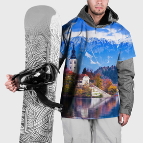 Накидка на куртку 3D с принтом Замок на берегу озера и горы в Курске, 100% полиэстер |  | 