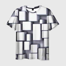 Мужская футболка 3D с принтом Объемные белые плиты в Петрозаводске, 100% полиэфир | прямой крой, круглый вырез горловины, длина до линии бедер | 