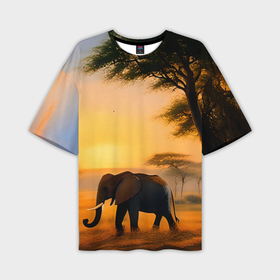 Мужская футболка oversize 3D с принтом Африканский слон в Екатеринбурге,  |  | 
