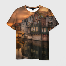 Мужская футболка 3D с принтом Городишко при реке в Курске, 100% полиэфир | прямой крой, круглый вырез горловины, длина до линии бедер | 