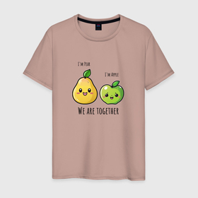 Мужская футболка хлопок с принтом Груша и яблоко   Мы вместе в Белгороде, 100% хлопок | прямой крой, круглый вырез горловины, длина до линии бедер, слегка спущенное плечо. | 