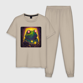 Мужская пижама хлопок с принтом Лягушонок Пепе маг в Курске, 100% хлопок | брюки и футболка прямого кроя, без карманов, на брюках мягкая резинка на поясе и по низу штанин
 | 