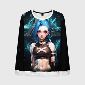 Мужской свитшот 3D с принтом Jinx  arcane league of  legends в Тюмени, 100% полиэстер с мягким внутренним слоем | круглый вырез горловины, мягкая резинка на манжетах и поясе, свободная посадка по фигуре | 