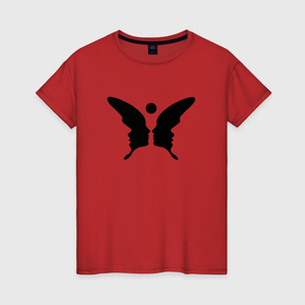 Женская футболка хлопок с принтом Бабочка обман зрения в Белгороде, 100% хлопок | прямой крой, круглый вырез горловины, длина до линии бедер, слегка спущенное плечо | 