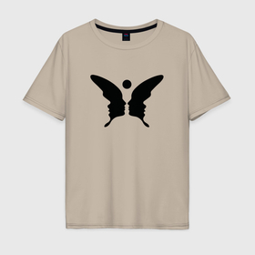 Мужская футболка хлопок Oversize с принтом Бабочка обман зрения в Санкт-Петербурге, 100% хлопок | свободный крой, круглый ворот, “спинка” длиннее передней части | 