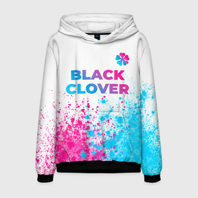 Мужская толстовка 3D с принтом Black Clover neon gradient style: символ сверху в Курске, 100% полиэстер | двухслойный капюшон со шнурком для регулировки, мягкие манжеты на рукавах и по низу толстовки, спереди карман-кенгуру с мягким внутренним слоем. | Тематика изображения на принте: 