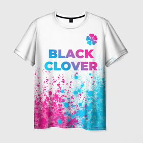 Мужская футболка 3D с принтом Black Clover neon gradient style: символ сверху в Тюмени, 100% полиэфир | прямой крой, круглый вырез горловины, длина до линии бедер | 