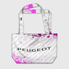 Пляжная сумка 3D с принтом Peugeot pro racing: надпись и символ в Кировске, 100% полиэстер | застегивается на металлическую кнопку; внутренний карман застегивается на молнию. Стенки укреплены специальным мягким материалом, чтобы защитить содержимое от несильных ударов
 | 