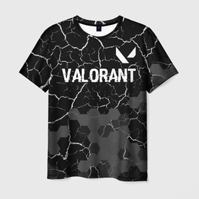 Мужская футболка 3D с принтом Valorant glitch на темном фоне: символ сверху в Курске, 100% полиэфир | прямой крой, круглый вырез горловины, длина до линии бедер | Тематика изображения на принте: 
