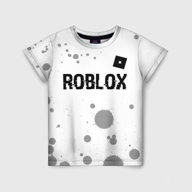 Детская футболка 3D с принтом Roblox glitch на светлом фоне: символ сверху в Екатеринбурге, 100% гипоаллергенный полиэфир | прямой крой, круглый вырез горловины, длина до линии бедер, чуть спущенное плечо, ткань немного тянется | Тематика изображения на принте: 