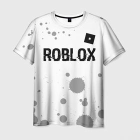Мужская футболка 3D с принтом Roblox glitch на светлом фоне: символ сверху в Новосибирске, 100% полиэфир | прямой крой, круглый вырез горловины, длина до линии бедер | 