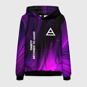 Мужская толстовка 3D с принтом Thirty Seconds to Mars violet plasma в Кировске, 100% полиэстер | двухслойный капюшон со шнурком для регулировки, мягкие манжеты на рукавах и по низу толстовки, спереди карман-кенгуру с мягким внутренним слоем. | 