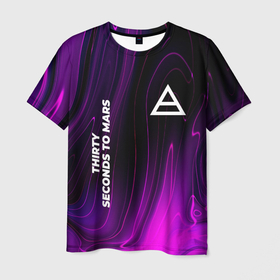 Мужская футболка 3D с принтом Thirty Seconds to Mars violet plasma в Санкт-Петербурге, 100% полиэфир | прямой крой, круглый вырез горловины, длина до линии бедер | 