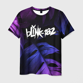 Мужская футболка 3D с принтом Blink 182 neon monstera , 100% полиэфир | прямой крой, круглый вырез горловины, длина до линии бедер | 