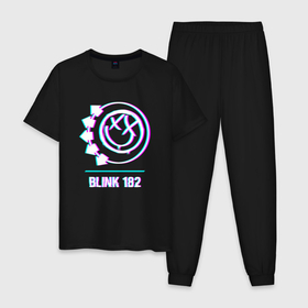 Мужская пижама хлопок с принтом Blink 182 glitch rock в Белгороде, 100% хлопок | брюки и футболка прямого кроя, без карманов, на брюках мягкая резинка на поясе и по низу штанин
 | 