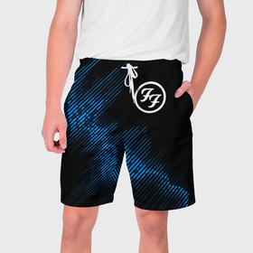 Мужские шорты 3D с принтом Foo Fighters звуковая волна ,  полиэстер 100% | прямой крой, два кармана без застежек по бокам. Мягкая трикотажная резинка на поясе, внутри которой широкие завязки. Длина чуть выше колен | 