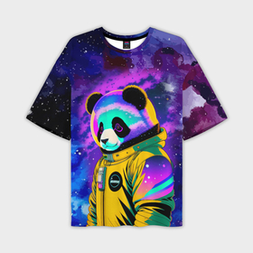 Мужская футболка oversize 3D с принтом Панда космонавт в космосе   неон в Курске,  |  | 