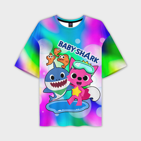 Мужская футболка oversize 3D с принтом Baby Shark in bubbles в Курске,  |  | 