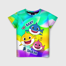 Детская футболка 3D с принтом Baby Shark Brooklyn and friends в Тюмени, 100% гипоаллергенный полиэфир | прямой крой, круглый вырез горловины, длина до линии бедер, чуть спущенное плечо, ткань немного тянется | 