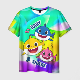 Мужская футболка 3D с принтом Baby Shark Brooklyn and friends в Петрозаводске, 100% полиэфир | прямой крой, круглый вырез горловины, длина до линии бедер | 