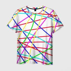 Мужская футболка 3D с принтом Яркие цветные линии в Белгороде, 100% полиэфир | прямой крой, круглый вырез горловины, длина до линии бедер | 