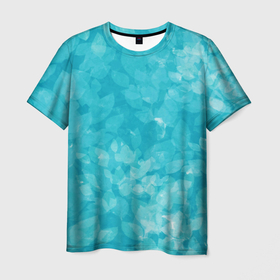 Мужская футболка 3D с принтом Листья стилизация текстура сине голубой в Петрозаводске, 100% полиэфир | прямой крой, круглый вырез горловины, длина до линии бедер | 