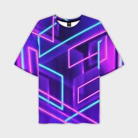 Мужская футболка oversize 3D с принтом Светящиеся разноцветные полосы в Курске,  |  | Тематика изображения на принте: 