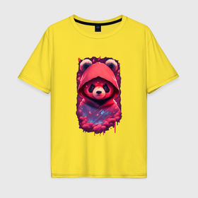 Мужская футболка хлопок Oversize с принтом Медведь ниндзя в Санкт-Петербурге, 100% хлопок | свободный крой, круглый ворот, “спинка” длиннее передней части | Тематика изображения на принте: 