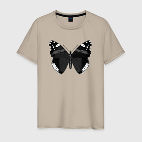 Мужская футболка хлопок с принтом Черно белая бабочка , 100% хлопок | прямой крой, круглый вырез горловины, длина до линии бедер, слегка спущенное плечо. | 