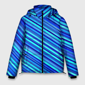 Мужская зимняя куртка 3D с принтом Сине голубые узорчатые полосы , верх — 100% полиэстер; подкладка — 100% полиэстер; утеплитель — 100% полиэстер | длина ниже бедра, свободный силуэт Оверсайз. Есть воротник-стойка, отстегивающийся капюшон и ветрозащитная планка. 

Боковые карманы с листочкой на кнопках и внутренний карман на молнии. | 