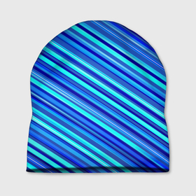 Шапка 3D с принтом Сине голубые узорчатые полосы , 100% полиэстер | универсальный размер, печать по всей поверхности изделия | 
