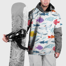 Накидка на куртку 3D с принтом Рыбы и чайки в Екатеринбурге, 100% полиэстер |  | Тематика изображения на принте: 