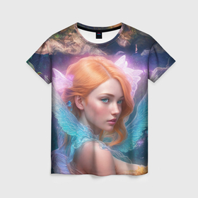 Женская футболка 3D с принтом Девушка фея Ария , 100% полиэфир ( синтетическое хлопкоподобное полотно) | прямой крой, круглый вырез горловины, длина до линии бедер | 