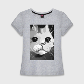 Женская футболка хлопок Slim с принтом глубокий кошачий взгляд в Екатеринбурге,  |  | Тематика изображения на принте: 