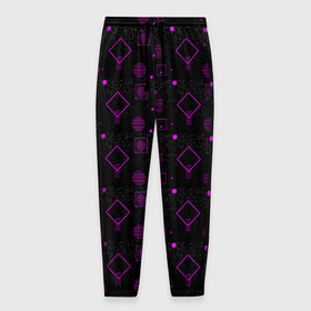 Мужские брюки 3D с принтом Фиолетовые геометрические фигуры в Кировске, 100% полиэстер | манжеты по низу, эластичный пояс регулируется шнурком, по бокам два кармана без застежек, внутренняя часть кармана из мелкой сетки | 