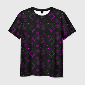 Мужская футболка 3D с принтом Фиолетовые геометрические фигуры в Кировске, 100% полиэфир | прямой крой, круглый вырез горловины, длина до линии бедер | 
