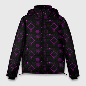 Мужская зимняя куртка 3D с принтом Фиолетовые геометрические фигуры в Екатеринбурге, верх — 100% полиэстер; подкладка — 100% полиэстер; утеплитель — 100% полиэстер | длина ниже бедра, свободный силуэт Оверсайз. Есть воротник-стойка, отстегивающийся капюшон и ветрозащитная планка. 

Боковые карманы с листочкой на кнопках и внутренний карман на молнии. | 