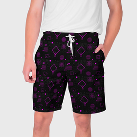 Мужские шорты 3D с принтом Фиолетовые геометрические фигуры в Кировске,  полиэстер 100% | прямой крой, два кармана без застежек по бокам. Мягкая трикотажная резинка на поясе, внутри которой широкие завязки. Длина чуть выше колен | 